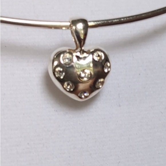 Sterling Silver Mexico Collar Wired Choker Necklace with Heart - Picture 2 of 5